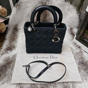 RARE Vintage CHRISTIAN DIOR Blue Cannage Quilted Denim Medium Lady Dior Bag